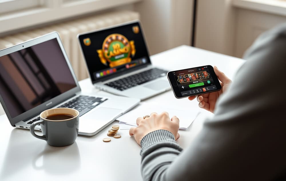 Norsk spiller med smartphone som viser casino-app med 10 kr minimum innskudd