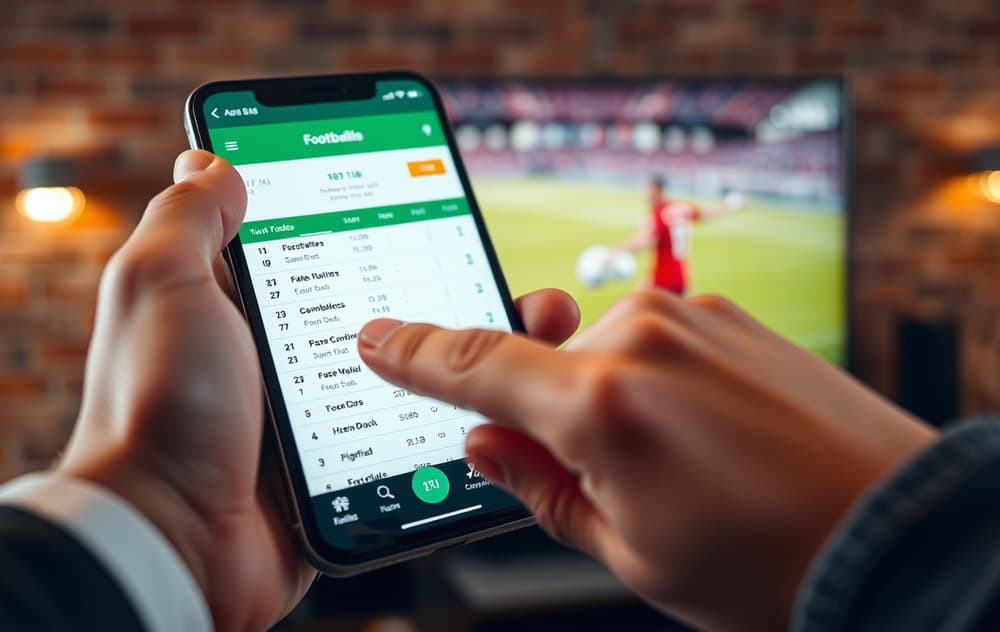 Norsk mann sammenligner fotball odds på laptop med Vipps-app på mobilen